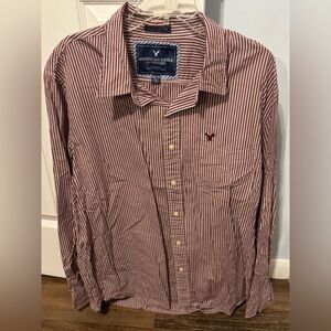 American Eagle Outfitters Men's Maroon Striped Shirt